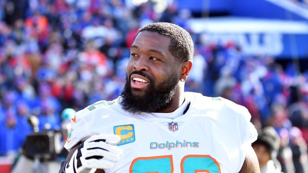 Terron Armstead smiling as a Miami Dolphin