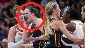 People on social media are reacting to Caitlin Clark getting hit in the eye and hit to the ground against the Connecticut Sun. Watch a video of the play. What happened? (Photo by Dylan Buell/Getty Images)