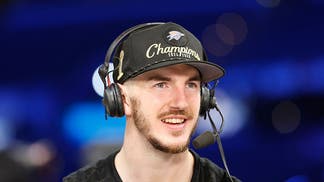 Alex Caruso in a headset after Thunder title