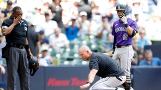 Colorado Rockies manager Warren Schaeffer yelling at umpire.