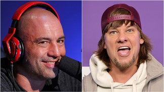 Men trust podcasts to get their news. (Photo by Dia Dipasupil/Getty Images and Photo by: Vivian Zink/Syfy/NBCU Photo Bank/NBCUniversal via Getty Images)