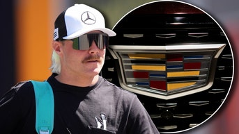 Valtteri Bottas and Cadillac logo