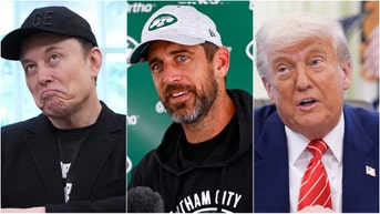 Aaron Rodgers hilariously found himself in the Elon Musk/Donald Trump crossfire. (Photo by Rich Schultz/Getty Images and Photo by Kevin Dietsch/Getty Images and Photo by Kevin Dietsch/Getty Images)