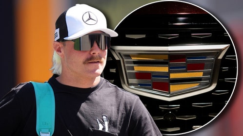 Valtteri Bottas and Cadillac logo
