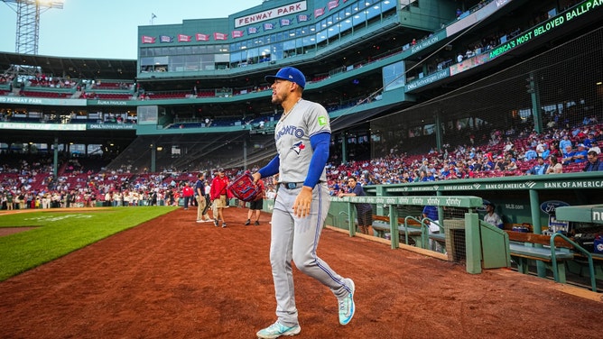 Toronto Blue Jays starting pitcher Jose Berrios taking the mound vs. the Boston Red Sox at Fenway Park. (Photo credit: David Butler II-Imagn Images)
