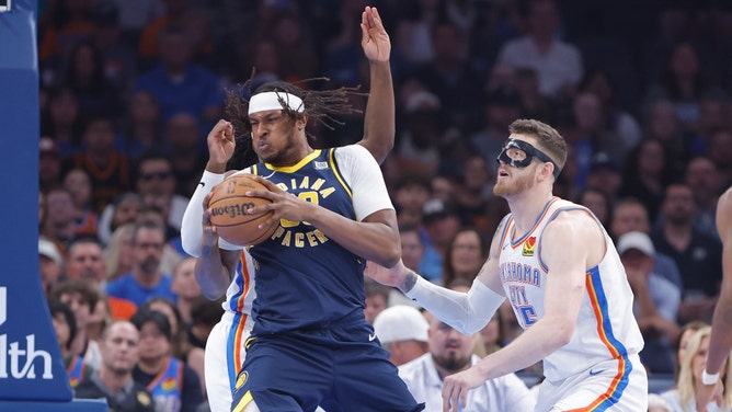Pacers C Myles Turner visit the Oklahoma City Thunder Thursday for Game 1 of the 2025 NBA Finals. (Photo credit: Alonzo Adams-Imagn Images)
