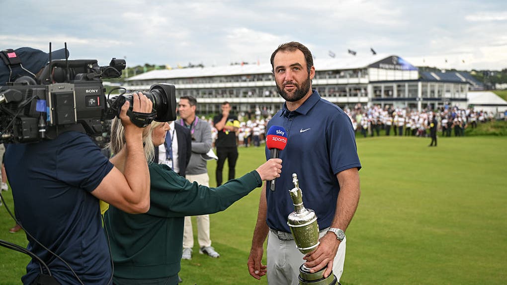 Scottie Scheffler doing an interview at The Open at Royal Portrush