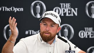 Shane Lowry in the press center at The Open