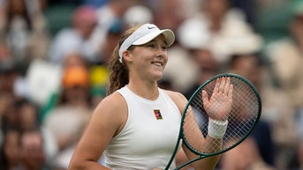 Mirra Andreeva celebrating at Wimbledon