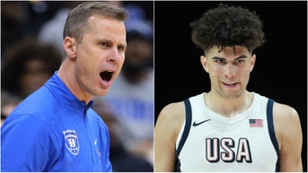 Duke freshman Cameron Boozer thinks the Blue Devils are being overlooked after making the Final Four last season. How good will Duke be for the 2025-2026 season? (Photo by Soobum Im/Getty Images and Photo by C. Morgan Engel/NCAA Photos via Getty Images)