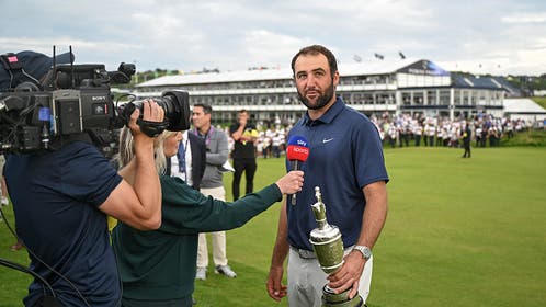 Scottie Scheffler doing an interview at The Open at Royal Portrush