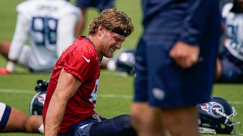 Will Levis stretching at Titans practice
