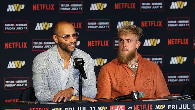 Jake Paul answers questions following the Taylor vs. Serrano fight.