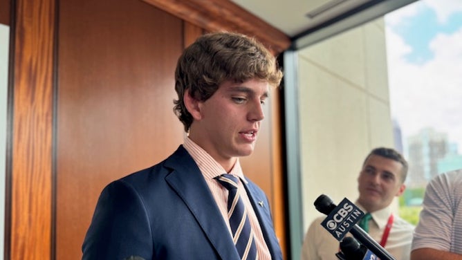 Arch Manning visits with the media before making the rounds at SEC Media Days Via: Trey Wallace