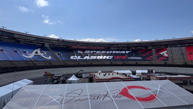 Bristol Motor Speedway has been transformed into a baseball stadium for the Atlanta Braves and Cincinnati Reds.