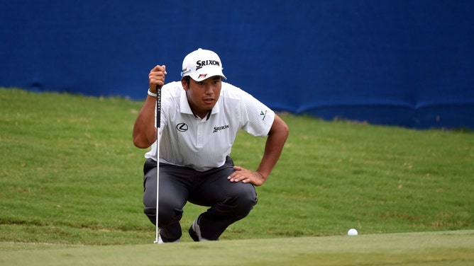Hideki Matsuyama studies a putt during the 2018 Wyndham Championship at Sedgefield Country Club in Greensboro, North Carolina. (Photo Credit: Rob Kinnan-USA TODAY)