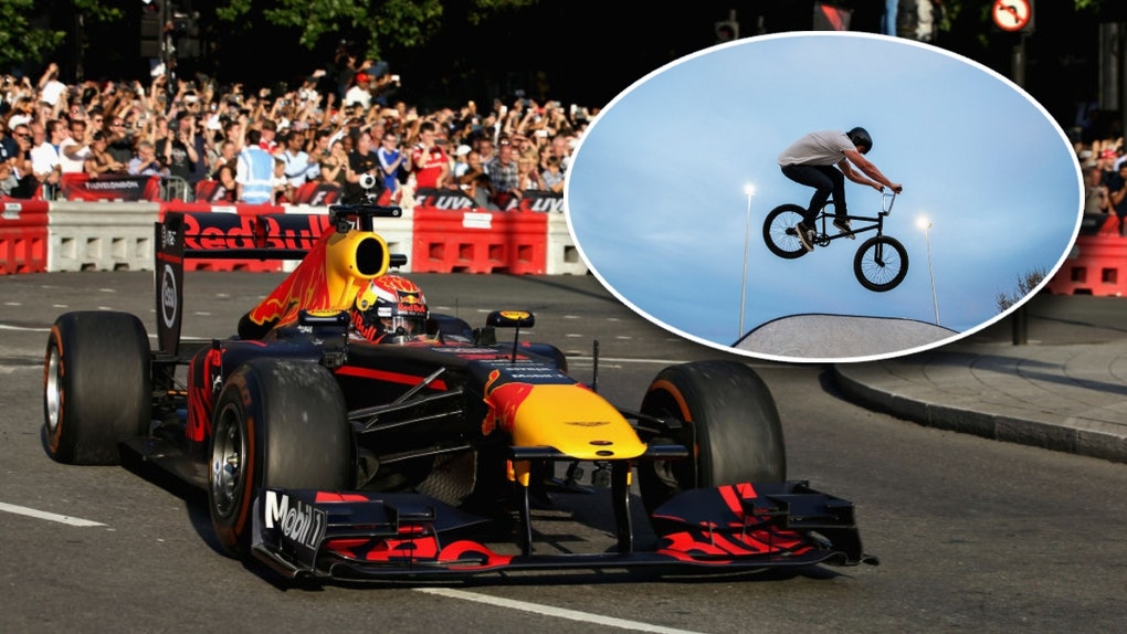 Red ull RB 7 and a BMX rider