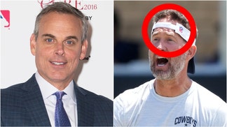 Colin Cowherd rips Cowboys coach Brian Schottenheimer for wearing a backwards visor. (Credit: Kirby Lee-Imagn Images via USA Today Sports and Photo by Tara Ziemba/Getty Images)