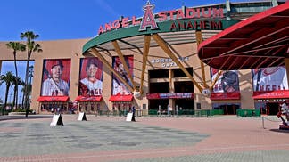 The entrance to Angel Stadium.