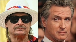 Kid Rock fired back at California Governor Gavin Newsom after an AI-generated image was shared indicating the musician supported him. What did Kid Rock tweet?  (Photo by Andrew Harnik/Getty Images and Photo by SAUL LOEB/AFP via Getty Images)