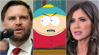 The new "South Park" episode crushed Secretary of Homeland Security Kristi Noem. Vice President JD Vance had a funny reaction to appearing in the episode. Check out the reactions. (Photo by RODRIGO BUENDIA/POOL/AFP via Getty Images and Photographer: Eric Lee/Bloomberg via Getty Images and Paramount+ Media Site)