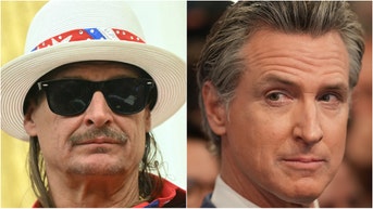 Kid Rock fired back at California Governor Gavin Newsom after an AI-generated image was shared indicating the musician supported him. What did Kid Rock tweet? (Photo by Andrew Harnik/Getty Images and Photo by SAUL LOEB/AFP via Getty Images)