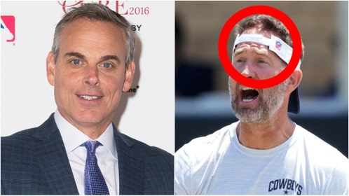 Colin Cowherd rips Cowboys coach Brian Schottenheimer for wearing a backwards visor. (Credit: Kirby Lee-Imagn Images via USA Today Sports and Photo by Tara Ziemba/Getty Images)