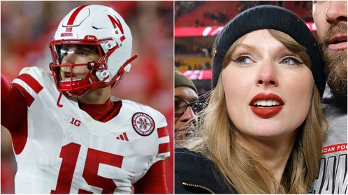 The Nebraska Cornhuskers deleted a tweet mocking Taylor Swift's engagement to Travis Kelce after beating Cincinnati. What did the tweet say? See a screenshot. (Photo by David Eulitt/Getty Images and Photo by Joe Robbins/Icon Sportswire via Getty Images)