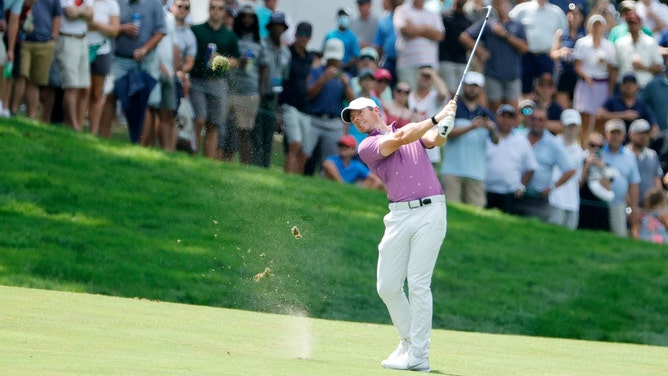 Rory McIlroy hits an approach shot during the final round of the 2021 BMW Championship at Caves Valley Golf Club in Owings Mills, Maryland. (Photo Credit: Tim Nwachukwu/Getty Images)