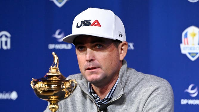 Keegan Bradley and the Ryder Cup trophy