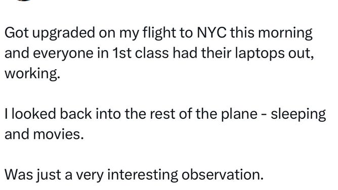 A debate about flying first class is consuming social media. (Credit: X/amandamgoetz)