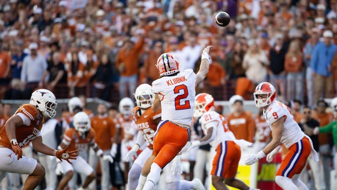 Clemson Tigers QB Cade Klubnik throws the ball vs. the Texas Longhorns in the first-round of the 2024-25 College Football Playoffs. (Photo Credit: Mark J. Rebilas-Imagn Images)