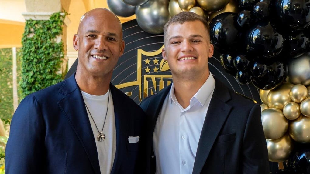 Pro Football Hall of Famer Jason Taylor and his son Mason Taylor on draft day 2025 (Photo: Jason Taylor)