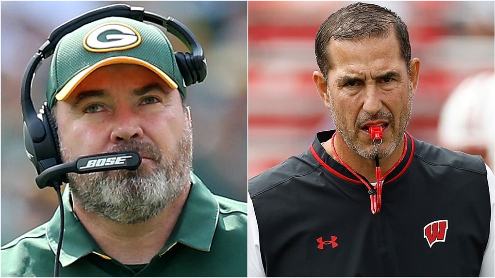 Former Packers coach Mike McCarthy was spotted with Wisconsin AD Chris McIntosh. Will Luke Fickell be fired and replaced with McCarthy? (Photo by John Fisher/Getty Images and Photo by Dylan Buell/Getty Images)