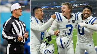 Indianapolis Colts players celebrate game-winning field goal after controversial referee penalty call against Denver Broncos.