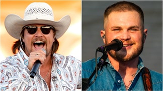 Country star Zach Bryan was filmed attempting to jump a fence to fight Gavin Adcock. Adcock later released a video explaining what happened. (Photo by Lorne Thomson/Redferns and Photo by Joshua Applegate/Getty Images)