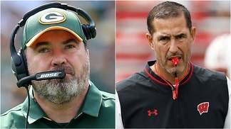 Former Packers coach Mike McCarthy was spotted with Wisconsin AD Chris McIntosh. Will Luke Fickell be fired and replaced with McCarthy? (Photo by John Fisher/Getty Images and Photo by Dylan Buell/Getty Images)