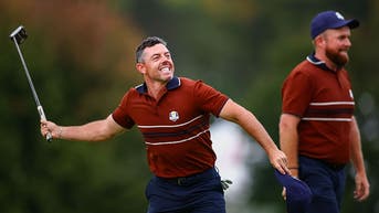 Rory McIlroy celebrates at the Ryder Cup