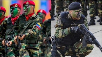 Venezuelan military hype videos are going viral, but nobody is taking them seriously. Will President Donald Trump strike Nicolas Maduro? Will there be a war between the United States and Venezuela? (Photographer: Carlos Becerra/Bloomberg via Getty Images and Photo by FEDERICO PARRA/AFP via Getty Images)