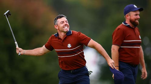 Rory McIlroy celebrates at the Ryder Cup