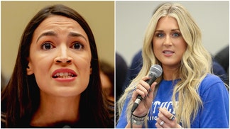 Side-by-side of Rep. Alexandria Ocasio-Cortez and Riley Gaines. 
