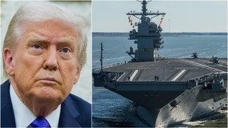 President Donald Trump ordered the deployment of the Gerald R. Ford Carrier Strike Group to the Caribbean to fight the cartels, but is the real target Venezuela? (Photo by Mass Communication Specialist 2nd Class Ridge Leoni/U.S. Navy via Getty Images and Aaron Schwartz/CNP/Bloomberg via Getty Images)