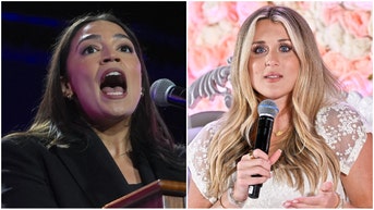 Side-by-side of Rep. Alexandria Ocasio-Cortez and Riley Gaines.