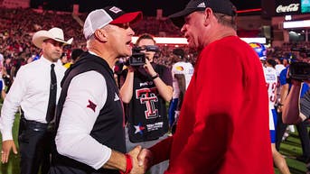 Kansas coach Lance Leipold curses at Texas Tech head coach