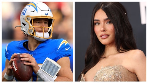 madison beer on sideline with justin herbert pregame