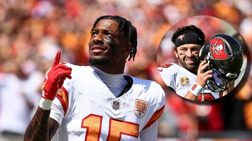 Tez Johnson and Baker Mayfield of the Buccaneers