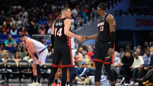 The Miami Heat have a nice one-two punch with All-Stars Tyler Herro and Bam Adebayo. (Photo credit: Reggie Hildred-Imagn Images)