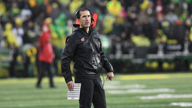 EUGENE, OR - OCTOBER 25: Wisconsin Badgers head coach Luke Fickell looks up at the scoreboard during a timeout during a college football game between the Oregon Ducks and Wisconsin Badgers on October 25, 2025, at Autzen Stadium in Eugene, Oregon. (Photo by Brian Murphy/Icon Sportswire via Getty Images)