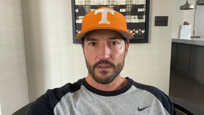 Tennessee's Tony Vitello, one day before coaching his first college world series game, making a video message to a fan