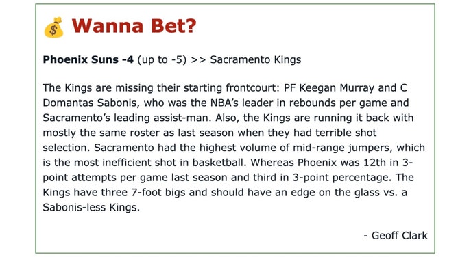 My analysis for the Sacramento Kings at Phoenix Suns game for the OutKick newsletter.